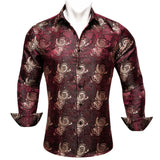 Designer Men's Shirts Silk Long Sleeve Purple Gold Paisley Embroidered Slim Fit Blouses Casual Tops Barry Wang MartLion 0470 S 