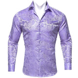 Barry Wang Exquisite Blue Silk Paisley Men's Shirt Four Seasons Lapel Long Sleeve Embroidered Leisure Fit Party Wedding MartLion CY-0423 S China