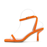 Liyke Square Toe Orange Sandals Thin Low Heel Buckle Strap Rome Summer Gladiator Women Casual Shoes MartLion   