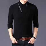 Style Cotton Men's T-shirt Long Sleeve Solid Color Zipper Print Collar Oversized Mart Lion black t-shirt M 50-60 KG 