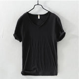 Men's T Shirt Pure Color V Collar Short Sleeved Tops Tees 10colors slim Fitness Clothes MartLion black EU M 60-70kg 