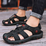 Men's Sandals Summer Shoes Leather Outdoor Footwear Mart Lion Black 38 