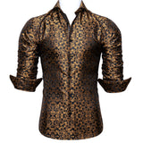 Designer Men's Shirts Silk Gold Embroidered Paisley Flower Long Sleeve Casual Blouses Slim Fit Clothing Lapel Tops Barry Wang MartLion   