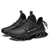 Men's Running Shoes Waterproof Leather Sneakers Unique Blade Sole Cushioning Outdoor Athletic Jogging Sport Mart Lion 007black 6.5 