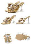 Liyke Gold Glitter Rhinestones Women Slippers Summer Crystal Bowknot High Heels Party Prom Shoes PVC Transparent Sandals Mart Lion   