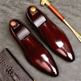 Handmade Men's Penny Loafers Genuine Leather Black Wine Red Dress Shoes Wedding Party Slip MartLion   