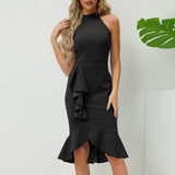 Y2k Elegant Printed Knee-Length Summer Dress Women Round Collar Sleeveless Frocks For Girls MartLion Black M CHINA