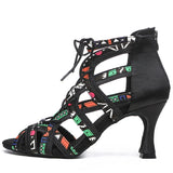 Hollow Out Latin Dance Shoes Heels Ballroom Ladies Dancing Wedding Tango Sandals Indoor Modern MartLion Black heel 7.5cm 42 