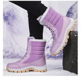 Winter Women's Waterproof Boots Strap Up Flat Heel Boots Warm Snow Shoes, Plush Outdoor Casual Boots MartLion   