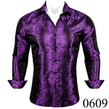 Luxury Silk Shirts Men's Green Paisley Long Sleeved Embroidered Tops Formal Casual Regular Slim Fit Blouses Anti Wrinkle MartLion 0609 S China