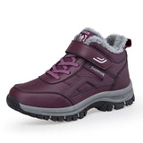Winter Women Men's Boots Plush Leather Waterproof Sneakers Climbing Hunting Unisex Lace-up Outdoor Warm Hiking MartLion 9705-Purple 43 