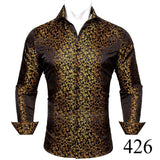 Designer Blue Silk Paisley Shirts Men's Lapel Woven Long Sleeve Embroidered Four Seasons Exquisite Fit Party Wedding MartLion   