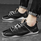 Genuine Leather Men's Sneakers Cow Leather Casual Shoes Slip On Flats Designer Zapatillas Hombre Sport Mart Lion   