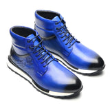 Design Men's Winter Ankle Boots Genuine Leather Lace-Up High Top Flat Sneakers Street Style Casual Shoes MartLion Blue EUR 38 