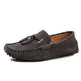 Genuine Leather Tassels Loafers Men's Casual Shoes Moccasins Slip on Flats Driving Mart Lion Gray 38 