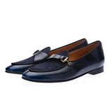 Italy Style Blue Leather Shoes For Men Monk Strap Loafers Slip On Dress Shoes Men's Flats Office Shoes MartLion   