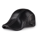 Genuine Goatskin Leather Men's Berets Cap Hat Real Leather Adult Striped Black Hats MartLion Black 2 L(55cm56cm) 