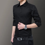 Slim Solid Color Long-sleeved Shirt Casual White Shirt Men's Classic MartLion   