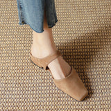 Summer Women Shoes Sheepskin Shoes for Simple Bow Slippers Low Heels Square Toe Mules Handmade MartLion   