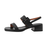 Summer Women Shoes Open Toe Sandals Square Heel Genuine Chunky Heel Med Heel Sandals Heels Cow Leather MartLion black 34 