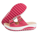 Summer Women Wedge Sandals Belt Buckle Open Toe  Vintage Anti-slip Casual Slippers Platform Shoes Ladies Loafers MartLion Rosy Red 35 