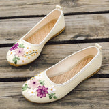 Vintage Embroidered Women Flats Flower Slip On Cotton Fabric Linen Old Peking Ballerina Flat Shoes MartLion   