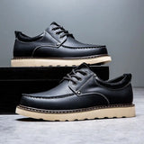 Men Leather Shoes Business Casual Shoes Flat Sole Casual Shoes Shock-Absorbing Footwear Wear-Resistant MartLion A008 black 39 