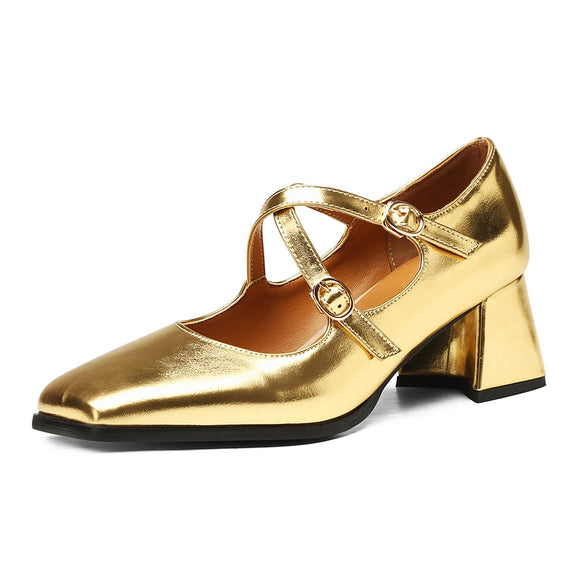 Summer Brown Gold Women Pumps Square Toe High Heels Lady Casual Shoes MartLion   