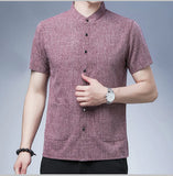 Men's Short-sleeved Seasonal Shirt with Stand Collar Linen Casual Daily Large Pocket Stand Collar Half Sleeve Shirt MartLion   