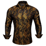 Luxury Shirts Men's Silk Red Green Paisley  Long Sleeve Slim Fit Blouses Button Down Collar Casual Tops Barry Wang MartLion 0460 S 