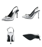 Liyke Shoes Women Pumps Pleated Pointed Toe Silver High Heels Back Buckle Strap Sandals Stiletto Mujer Mart Lion   