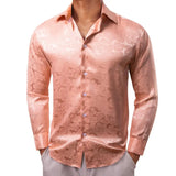 Luxury Shirts Men's Silk Satin Beige Plaid  Long Sleeve Slim Fit Blouses Trun Down Collar Tops Breathable Clothing MartLion   