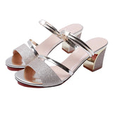 Sandals Women Shoes Peep toe Square Ladies Sandals Summer Heel 6cm MartLion Gold 8 