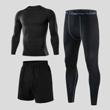 3pcs Gym Thermal Underwear Men's Clothing Sportswear Suits Compression Fitness Breathable quick dry Fleece men top trousers shorts MartLion Thin 3pc 5 S 