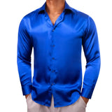 Luxury Shirts for Men's Silk Mercerized Solid Striped Black White Red Blue Green Gold Slim Fit Blouses Casual Tops Barry Wang MartLion 0539 S 