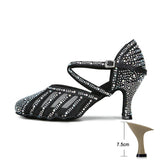 High-grade Latin Dance Shoes for Women Diamond Summer Jazz Modern Indoor Soft Bottom High Heels Girl Sandals MartLion Black heel 7.5cm 44 