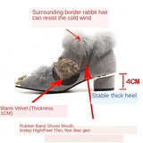 Women Rabbit Fur Snow Boots Autumn Winter Ladies Metal Pointed Toe Shoes Plush  Ankle Med Heels MartLion   