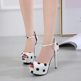 Classic Heels Ankle Strap Heels Platform Sandals Party Shoes Women Wedding Pumps 14cm High Heels Hollow Out Polka Dots Heels Mart Lion   