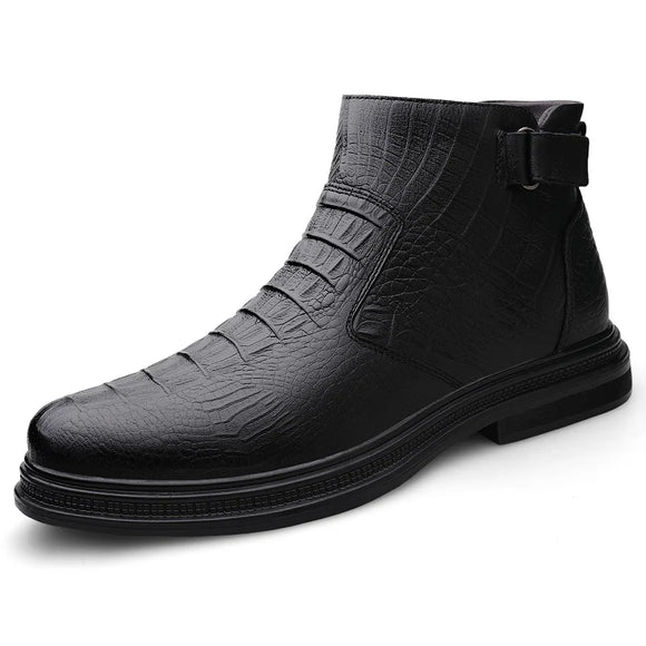 Trends Men's Chelsea Boots Genuine Leather Ankle Slip-on Shoes Cowhide Fur Warm Winter MartLion Black 43 
