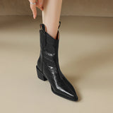 Autumn Women Boots Pointed Toe Ankle Genuine Leather Retro Western Chelsea Real Leather Shoes MartLion   