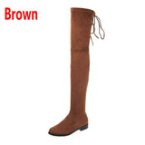 Slim Fit Thighs Over-the-Knee Long Boots Women Low Heel Concise Elastic Boots Retro Shoes Ladies Mart Lion Brown 34 China