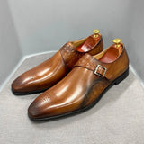 Luxury Men's Monk Strap Wedding Dress Shoes Alligator Print Genuine Calf Leather Handmade Office Formal MartLion Brown US 6 