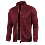 Autumn Winter Solid Color Long Sleeve Knitting Cardigan Men's Casual Loose Zipper Pockets All-match Outwear MartLion Wine Red S 