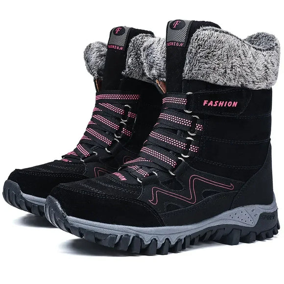 Women Boots Waterproof Snow Boots Warm Plush Winter Shoes Mid-calf Non-slip Winter Female MartLion Black Rose Red 45 