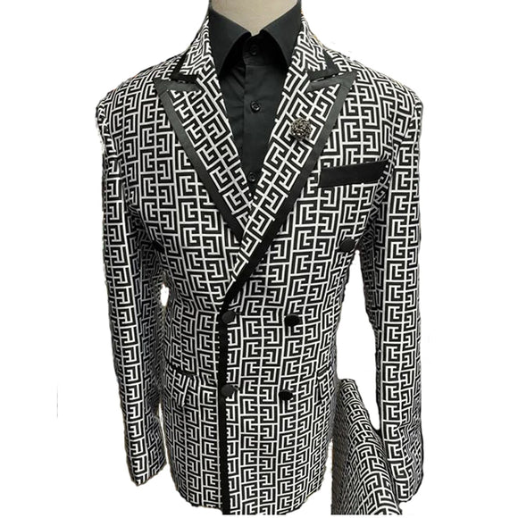 Luxury Plaid Groom Tuxedos Double Breasted Men's Suits For Wedding Party Dress Homme ( jacket+Pants) MartLion   