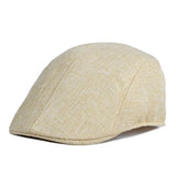 Spring and summer men's solid color hat imitation hemp beret British retro summer breathable hat for the elderly hat MartLion beige  