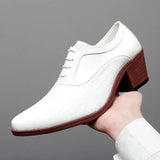 Men's Spring White Wedding High Heels Red Office Dress Oxfords Leather Formal Shoes Luxury Pointed Footwear MartLion   