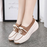 Hollow Lace Up Women sneakers Microfiber Summer Wedges Outsole Shoes Breathable loafers MartLion   