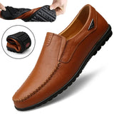 man shoes  Leather Men Casual Shoes  Men's  Breathable Slip on Black Driving Shoes MartLion   