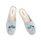 Ladies Summer Toe Slippers Sandals Flat Breathable Slip-On Espadrilles Denim Floral Embroidered Mules MartLion   